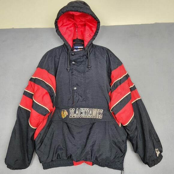 Chicago Blackhawks Jacket Mens XL Black Red NHL Hockey Pullover Vintage Starter - Picture 1 of 16